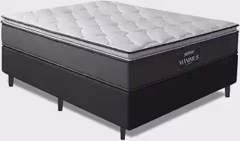 Cama Box Casal Colchão Molas Ensacadas Pillow Top Maximus 138x188x62cm Cinza/Preto Gazin - Suporta até 120Kg por Pessoa
