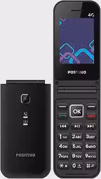Celular POSITIVO P51, Flip, Função Modem, 4G, Câmera Traseira, Tela 2,4' LCD, Rádio FM, Botão SOS, Dual SIM Preto
