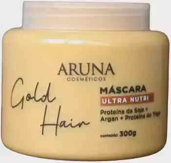 Máscara Ultra Nutri Gold Hair Aruna Cosméticos 300g - Hidratação Profunda com Proteínas de Soja e Argan para Cabelos Quimicamente Tratados
