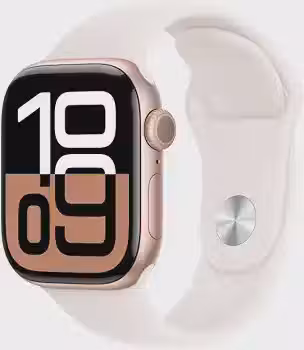 Apple Watch Series 10 GPS + Cellular • Caixa ouro rosa de alumínio – 42 mm • Pulseira esportiva blush-clara – P/M