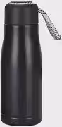 Garrafa Térmica Inox 350ml com Alça de Corda | Tampa Antivazamento e Isolamento Térmico para Bebidas Quentes e Frias (Preto.)