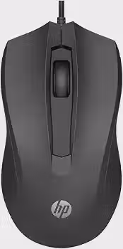 Mouse com Fio HP USB 100 – Sensor Óptico de 1600 DPI, Design Ambidestro, Conectividade USB-A, Compatível com Windows e macOS, Plug & Play, Preto (6VY96AA)