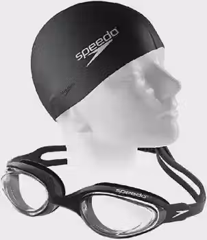 Kit Natação Speedo Óculos Hydrovision + Touca Flat Silicone Preta