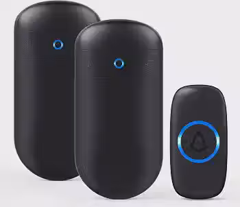 Campainha sem fio, campainha de porta SECRUI com cobertura de 305 m com 2 receptores plug-in, 1 botão à prova d'água, 52 sinos, som alto de 110 dB, flash LED colorido