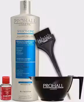 Prohall Select One Sem Formol 1L - Progressiva Profissional Alisamento Intenso - Brilho Espelhado - Kit Prollence + Óleo e Acessórios