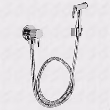 Ducha Higiênica Redonda Inox Banheiro Chuveirinho Higienico Aço Cromado — Mangueira 1,20m e Registro 1/4 de Volta, Duchinha Dicha Sanitária com Mangueira, Gatilho e Registro SOFTINOX Completa