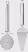 Kit Cortador de Pizza Profissional + Espátula para Bolo em Aço Inox