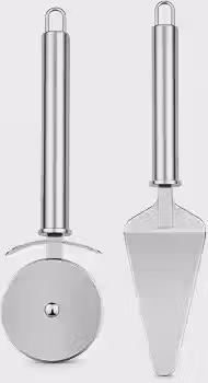 Kit Cortador de Pizza Profissional + Espátula para Bolo em Aço Inox