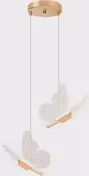 Lustre Pendente LED 2 Borboletas Dourada, Luz Tricolor 3000K-6000K