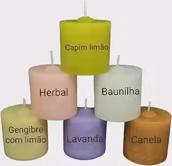 Kit com 6 Velas Aromáticas Perfumadas com Essência 90g - Lavanda, Baunilha, Canela Frutada, Herbal, Gengibre com Limão, Capim Limão ou Citronela - Arcanjo Velas