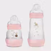 MAM Baby Kit 2 Mamadeiras Easy Start Starter Set Anticólica e Menos Bolhas de Ar, para Crianças 0+ Meses Autoesterilizável e com Bico de Silicone Skinsoft, Rosa
