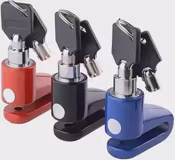 Cadeado Com Chave Trava Para Disco Freio Tranca Moto E Bike Bicicleta Antifurto Universal Bloqueio Aço Segurança, 3 Cores Disponíveis, Vermelho, Preto e Azul, Conforme estoque