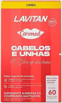 Lavitan Carmed O Glow Up das Besties Cabelos e Unhas Sabor Iogurte de Morango 60 Comprimidos Mastigáveis