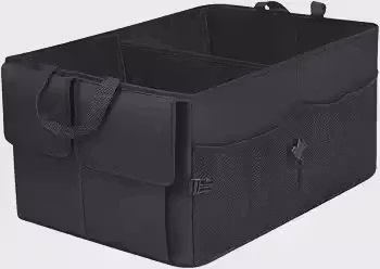Organizador Porta Malas Carro Dobrável Impermeável com Alça, Divisórias e Bolso Externo, Baú Multiuso para Veículos, Viagens e Uso Diário