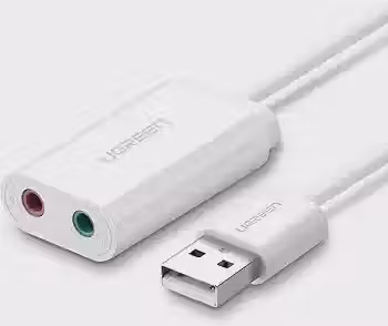 UGREEN Adaptador de placa de som USB para entrada de áudio com fone de ouvido duplo TRS de 3 pólos de 3,5 mm e microfone USB para Aux Conversor de áudio externo de 3,5 mm para Windows Mac Lin