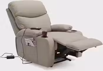 Poltrona do Papai Elétrica Reclinável Flora Corino Bege Motorizada com Controle Remoto Home Theater