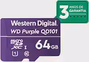 Cartão de Memória microSD 64GB WD Purple Intelbras, gravação contínua 24h, monitoramento de vida útil, garantia de 3 anos