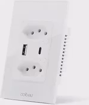 Interruptor Inteligente WiFi, Tomada Inteligente WiFi, Controle Remoto de Eletrodomésticos Por Telefones Celulares, Interruptor Cronometrado, Controle Por Voz, 1 porta USB e 1 porta Tipo-C (Branco)