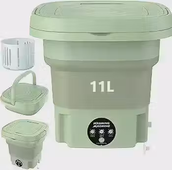 Mini Máquina de Lavar Roupa Portátil Dobrável 11 Litros Centrífuga Lavagem Semiautomática para Roupas Sensíveis e Íntimas, 3 Modos, para Viagem, Cor Verde, Bivolt