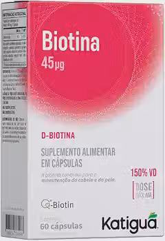 Katiguá, Biotina Dose Máxima, Formação e Manutenção de Cabelos e Pele, Sem sabor, 60 Cápsulas rígidas • 60 doses, Prata