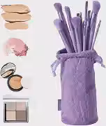 Kit Pincéis de Maquiagem Profissional 13 Peças com Bolsinha para viagem - Jogo Completo para Base Líquida, Corretivo, Pó, Blush, Contorno, Iluminador e Sombra - Cabo resistente, Cerdas Sintéticas Ultra Macias Premium, Ideal para Iniciantes e Profissionais (Roxo)