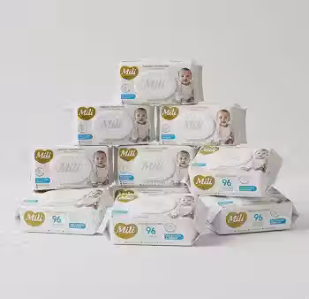 Lenço Umedecido Mili Love & Care, Hipoalergênico, 12 Pacotes com 96 Unidades Cada