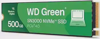 Western Digital SSD interno 500GB WD Green SN3000 NVMe - Unidade de estado sólido - PCIe Gen4, M.2 2280, até 5.000 MB/s - WDS500G4G0E