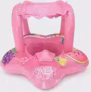 Boia Inflável Baby Float com Capota Assento Infantil Estampa Frutas Piscina