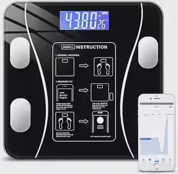 Balança Digital Bioimpedância Premium Bluetooth com App Saúde iOS Android para IMC Gordura Corporal Massa Muscular Massa Óssea Água Corporal Taxa Metabólica BMR Alta Precisão Vidro Temperado LED Luxo