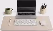 Mousepad Deskpad Grande 90x40cm Premium em Couro Ecológico | Deskpad Antiderrapante para Escritório e Home Office (Creme)