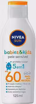 NIVEA SUN Protetor Solar Kids & Babies Pele Sensível FPS 60 125ml - Infantil, muito alta proteção UVA/UVB, minimiza o surgimento de alergias, muito resistente à água com proteção imediata