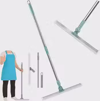 Rodo de Silicone para Puxar Água do Banheiro e Recolher Pelo de Cachorro, Vassoura Mágica 50cm com Cabeça Giratória 180° e Cabo Extensível até 112cm, Limpa Embaixo de Móveis, Box e Garagem