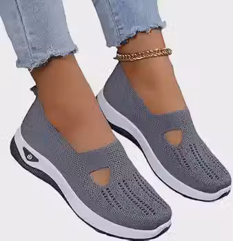 Tênis feminino de malha de ajuste largo, palmilha acolchoada e leve, sola de PVC flexível para todas as estações, calçados esportivos casuais para caminhada