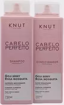 KNUT Cabelo Perfeito Kit | Shampoo + Condicionador (750 ml + 550 ml) – Rosa Mosqueta + Goji Berry, nutrição & brilho para fios danificados | Cruelty Free