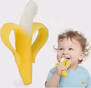 Bananinha Mordedor e Escova de Dentes 2 em 1 para Bebês de Silicone Macio Alívio da Dentição e Higiene Bucal Livre de BPA