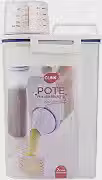 Jheppbay Pote Hermético para Armazenamento com Bico e Copo Medidor 2L - Transparente com Detalhes em Branco e Azul Escuro - 29cm Altura/15cm Largura/10cm Profundidade