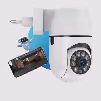 Câmera de Segurança Tomada Sem Fio 2MP WiFi Visão 360° HD 1080p Câmera IP Infravermelho Controle via App 2 Modos de Visão Noturna Áudio Bidirecional Detecção de Movimento Premium
