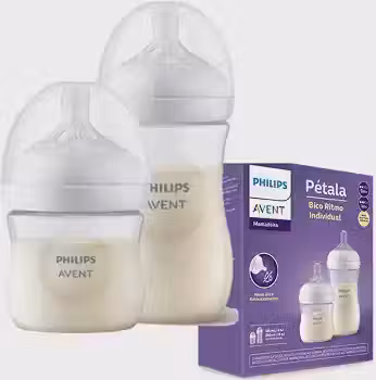 Philips Avent Kit de Mamadeira Pétala 3.0, 125ml Bico Fluxo Lento (fluxo 2), 260ml Bico Fluxo Médio (fluxo 2), 2 Un Branca- SCD838/26