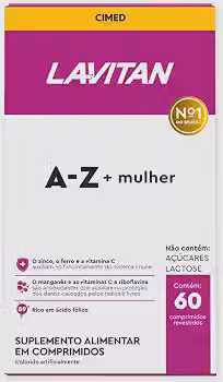 Suplemento Vitamínico - Mineral A-Z para Mulher, rosa, Lavitan, 60 cápsulas
