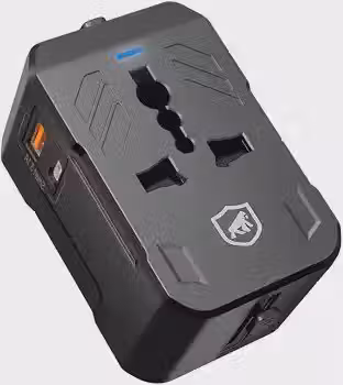 Gshield Adaptador Universal de Tomada para Viagem Internacional e Carregador Turbo Power Delivery com USB C 20W + USB A, Bivolt, Preto