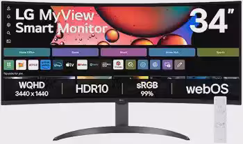LG MyView Smart Monitor Curvo UltraWide 34' VA WQHD (3440x1440) webOS ThinQ Home AirPlay Screen Share Bluetooth Proporção 21:9, Preto - 34SR60QC