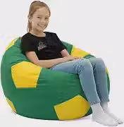 Puff Bola Futebol Gigante 90cm Corino Infantil Confortável Sala Quarto Festa Leve(Verde e Amarelo)