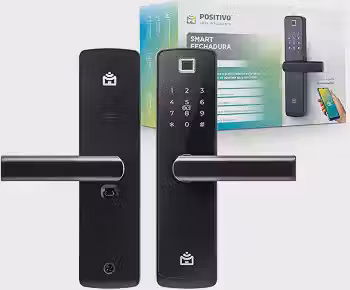 Smart Fechadura Digital Wi-Fi de Embutir Positivo Casa Inteligente, Abertura por Senha, Biometria, Tag, Chave e Aplicativo, Preta com Maçaneta