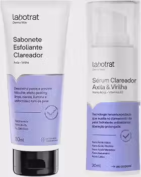 Kit Clareador e Inibidor de Pelos Labotrat Dermo Skin com Sabonete Esfoliante 80ml e Sérum Clareador 30ml Clareia Manchas Reduz Pelos e Foliculite para Axilas e Virilha com Tecnologia Nanotecnológica