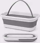 Balde Retratil 15L Dobravel com Alça e 4 Rodinhas Balde de Silicone Multiuso para Limpeza Lavanderia e Organizaçao Compacto Branco e Cinza