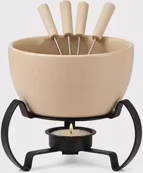 Aparelho de Fondue para Chocolate em Cerâmica 3 Peças D12,6Xa12,6Cm Bege Fracalanza - Full Fit