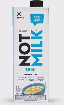 Bebida Vegetal NotCo NotMilk Semi Desnatada 1L, Feito com Ingredientes 100% Vegetais, Sabor Leite Semi Desnatado, Sem Lactose, Sem Glúten, Ideal para Receitas, Plant-Based, Vegano, Vegetariano.