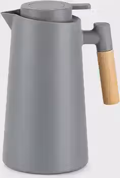 Garrafa Térmica 1L Escandinávia Nude com Cabo de Madeira | Design Minimalista Premium | Conserva Bebidas Quentes e Frias | Mesa Posta Elegante para Café e Chá (Cinza)