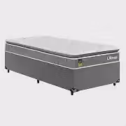 Cama Box Solteiro + Colchão Life D33 Pillow Top 61x88x188cm - Cinza - e-shop Casa