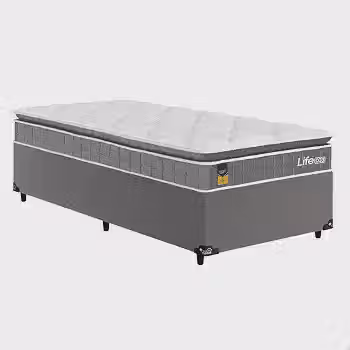 Cama Box Solteiro + Colchão Life D33 Pillow Top 61x88x188cm - Cinza - e-shop Casa